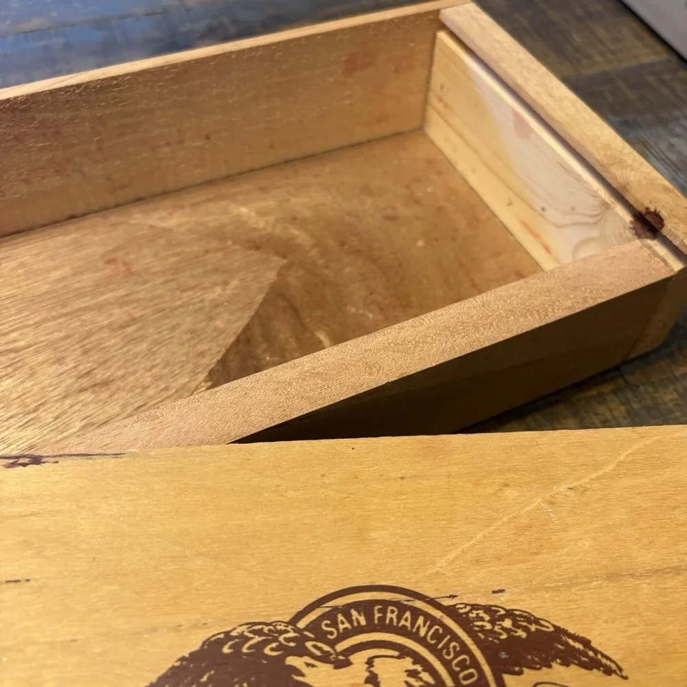 Vintage Ghirardelli Chocolate Wooden Box Slide Opening Pine Candy Logo
